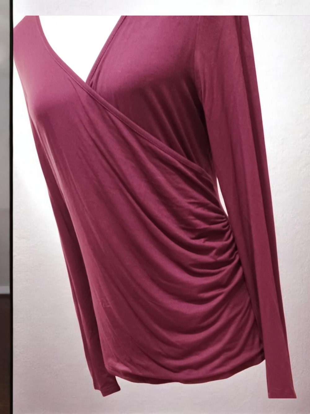 NWT Mangopop Burgundy Draped Wrap Long Sleeve Top - Picture 3 of 5